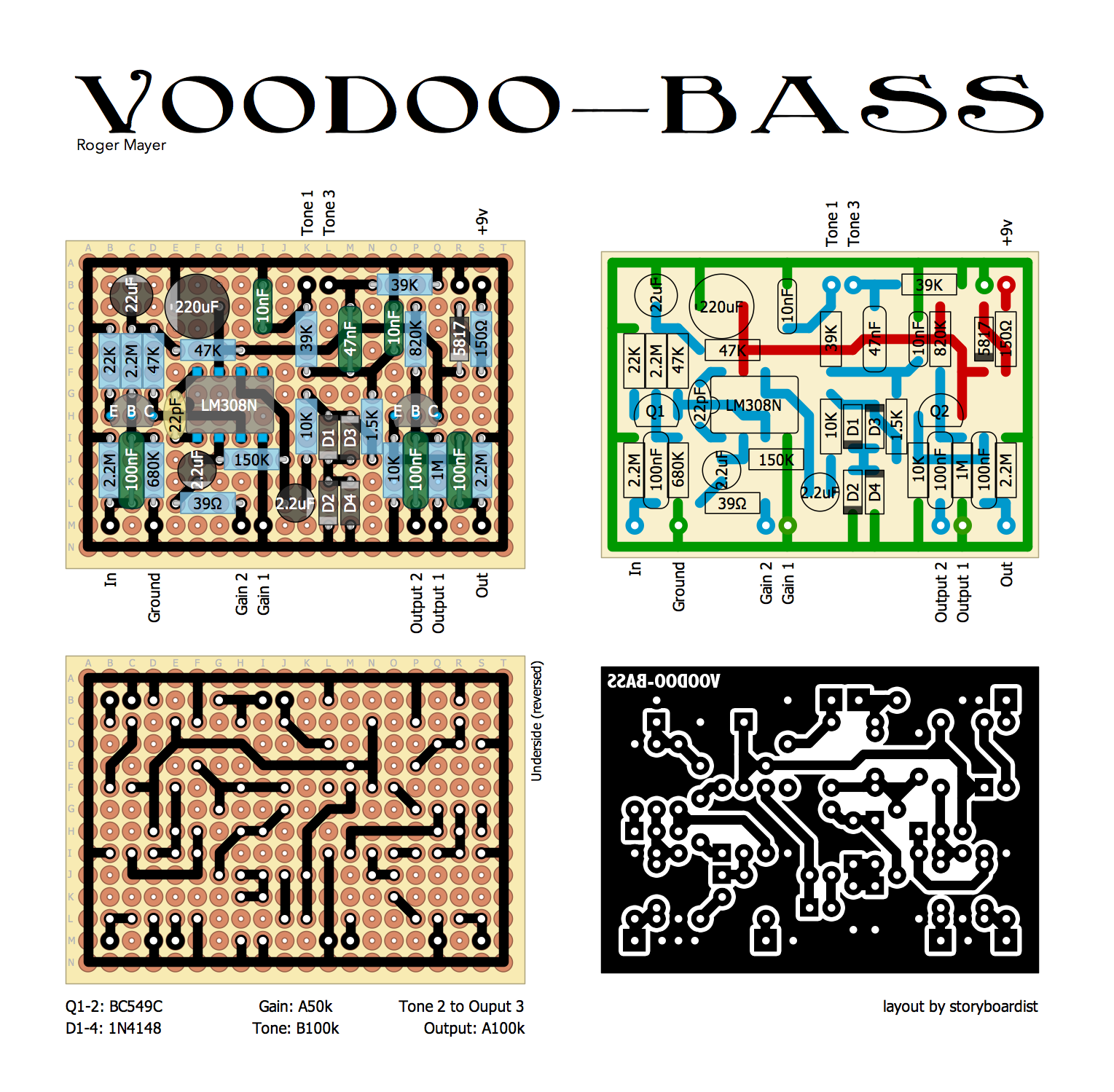 Perf and PCB Effects Layouts: Roger Mayer Voodoo-Bass